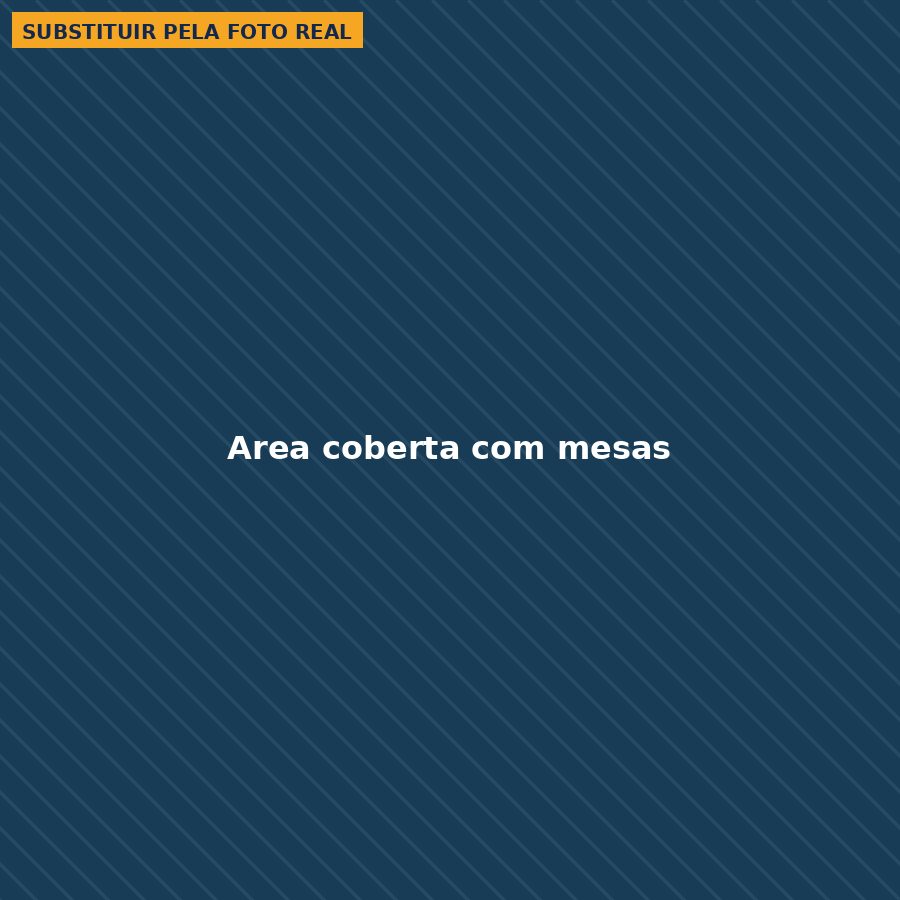 Área coberta com mesas no Balneário do Munhoz